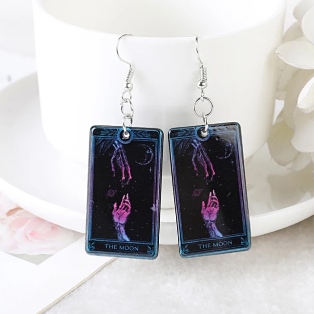 The Moon Black Tarot Card Earrings
